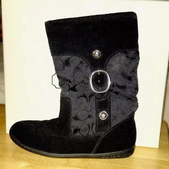 Coach Meyer Signature Suede Black Boots 